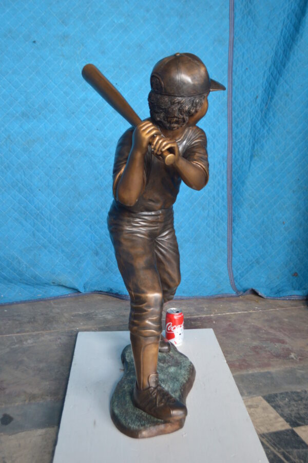 Boy With a baseball Bat playing, Bronze Statue -  Size: 23"L x 16"W x 38"H. - Image 6
