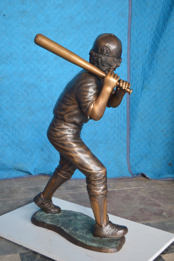 Boy With a baseball Bat playing, Bronze Statue -  Size: 23"L x 16"W x 38"H. - Image 7