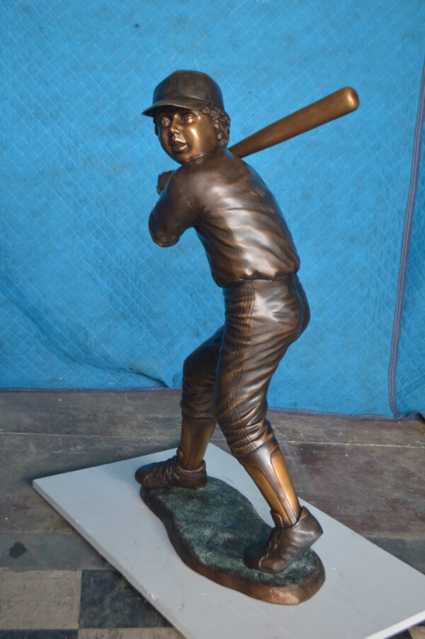 Boy With a baseball Bat playing, Bronze Statue -  Size: 23"L x 16"W x 38"H. - Image 10