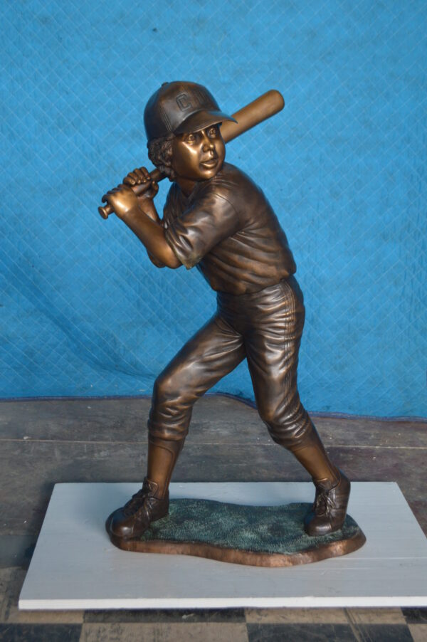 Boy With a baseball Bat playing, Bronze Statue -  Size: 23"L x 16"W x 38"H. - Image 11