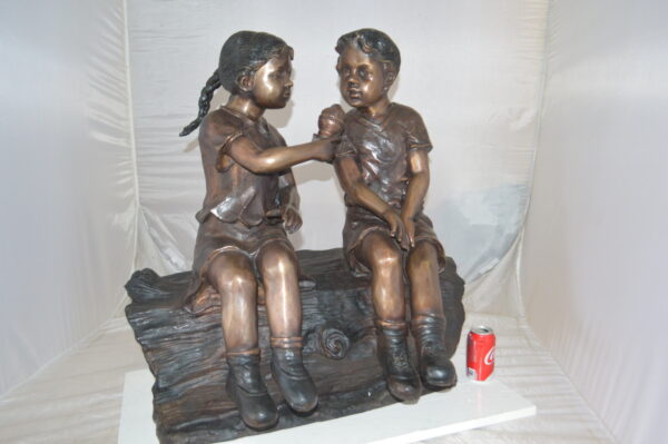 Boy and Girl enjoying an ice-cream bronze statue -  Size: 28"L x 24"W x 33"H. - Image 6