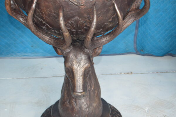 Pair of Deer Head Urn Bronze Statue -  Size: 30"L x 30"W x 48"H. - Image 3