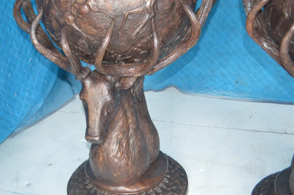 Pair of Deer Head Urn Bronze Statue -  Size: 30"L x 30"W x 48"H. - Image 4