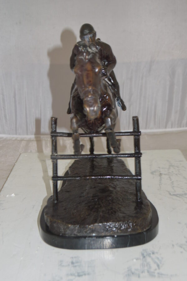 Jockey With Horse Jumping Over Hurdle Bronze Statue Medium  23"L x 10"W x 16"H. - Image 4