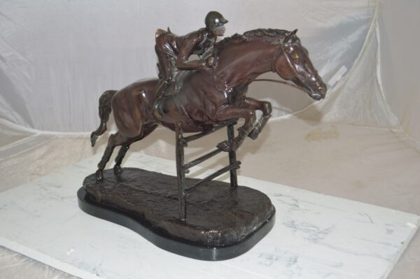 Jockey With Horse Jumping Over Hurdle Bronze Statue Medium  23"L x 10"W x 16"H. - Image 5