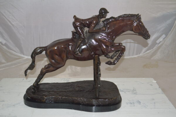 Jockey With Horse Jumping Over Hurdle Bronze Statue Medium  23"L x 10"W x 16"H. - Image 6