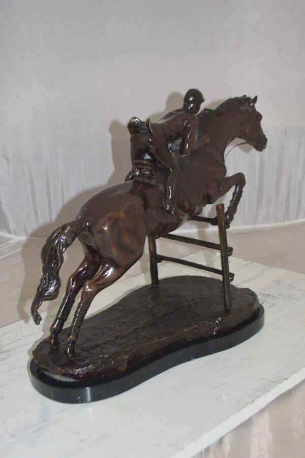 Jockey With Horse Jumping Over Hurdle Bronze Statue Medium  23"L x 10"W x 16"H. - Image 7
