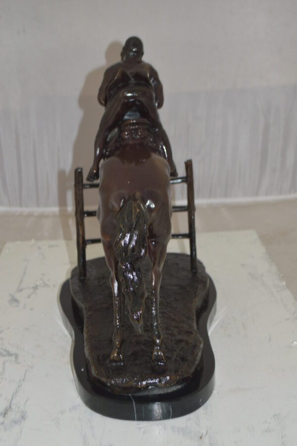 Jockey With Horse Jumping Over Hurdle Bronze Statue Medium  23"L x 10"W x 16"H. - Image 8