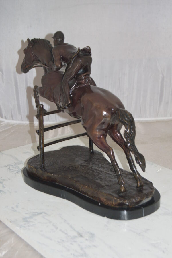 Jockey With Horse Jumping Over Hurdle Bronze Statue Medium  23"L x 10"W x 16"H. - Image 9