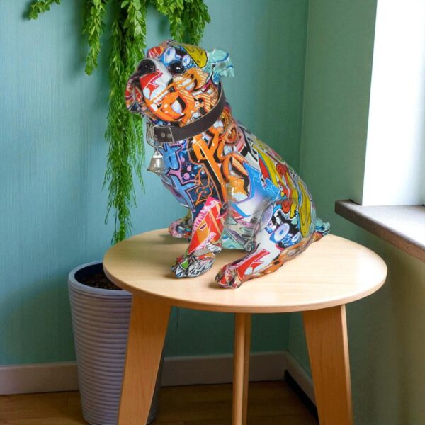 Modern Tie Dye Bulldog made of Resin -  Size: 9"L x 8"W x 12"H. - Image 2