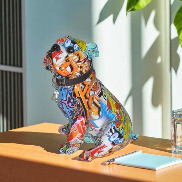 Modern Tie Dye Bulldog made of Resin -  Size: 9"L x 8"W x 12"H. - Image 2
