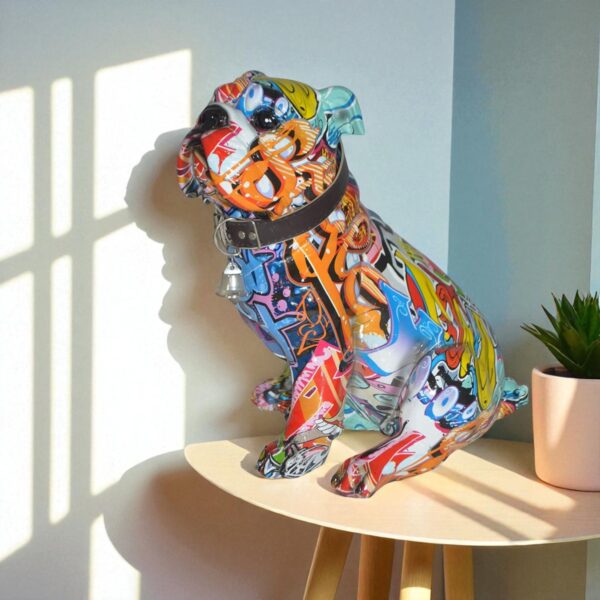 Modern Tie Dye Bulldog made of Resin -  Size: 9"L x 8"W x 12"H. - Image 3