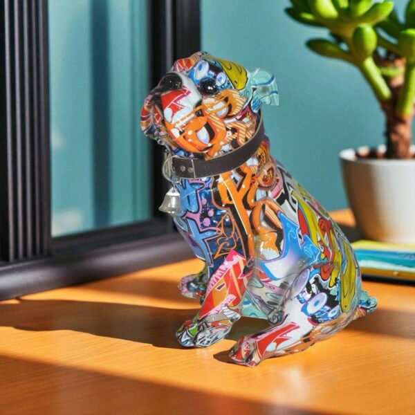Modern Tie Dye Bulldog made of Resin -  Size: 9"L x 8"W x 12"H. - Image 3