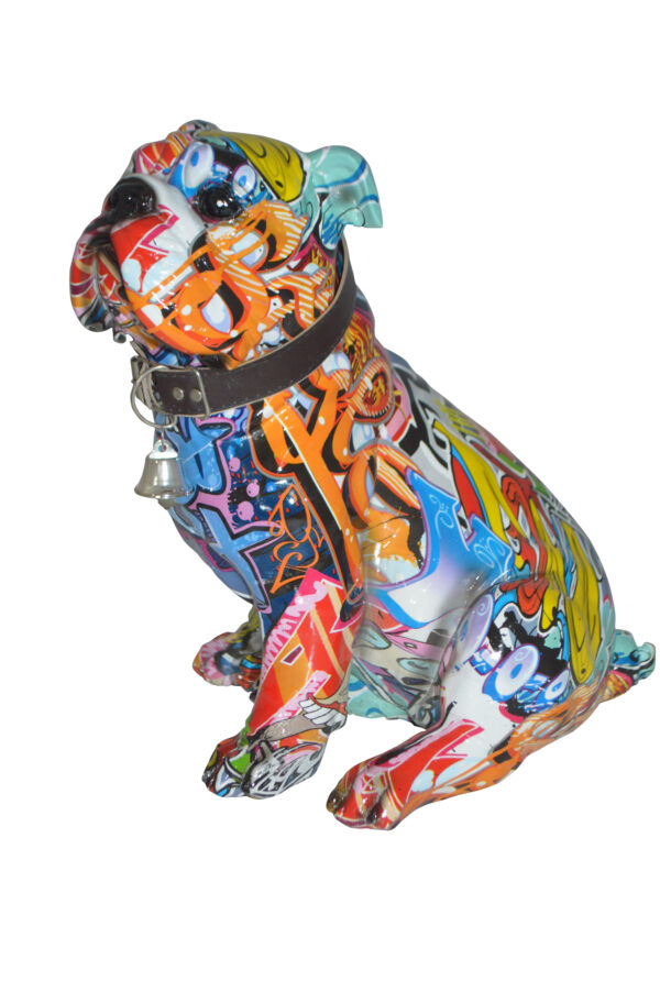 Modern Tie Dye Bulldog made of Resin -  Size: 9"L x 8"W x 12"H.