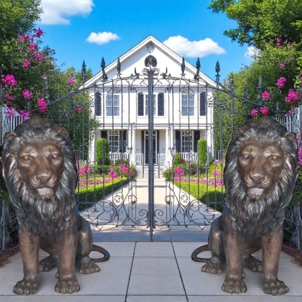Pair of life size lion bronze statues -  Size: 55"L x 28"W x 60"H. - Image 3