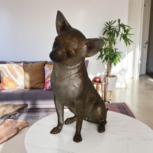 Sitting Chihuahua Bronze Statue -  Size: 6"L x 15"W x 15"H. - Image 3