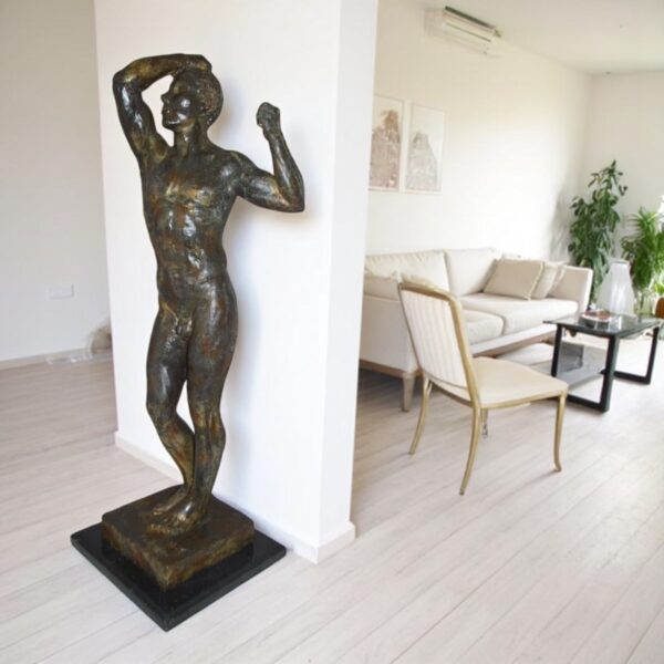 The Bronze Age Male bronze statue by Rodin replica -  Size: 12"L x 12"W x 36"H. - Image 2