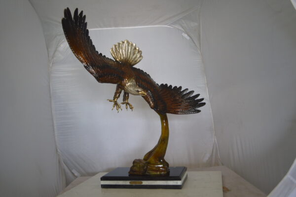 Eagle Soaring Bronze Statue by W Aribu -  Size: 35"L x 27"W x 38"H. - Image 3