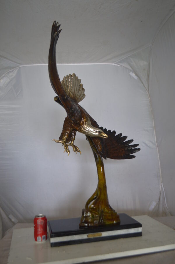 Eagle Soaring Bronze Statue by W Aribu -  Size: 35"L x 27"W x 38"H. - Image 4