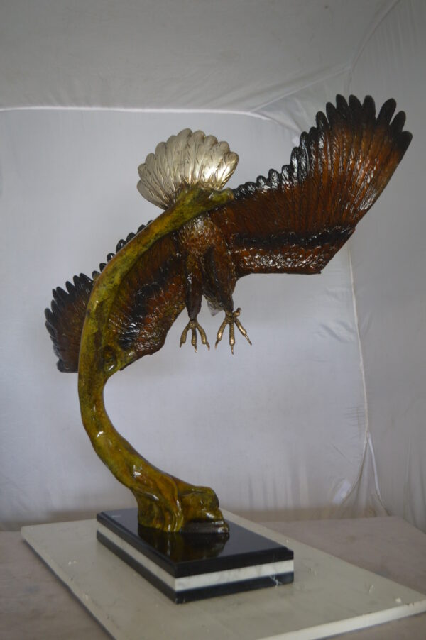 Eagle Soaring Bronze Statue by W Aribu -  Size: 35"L x 27"W x 38"H. - Image 6