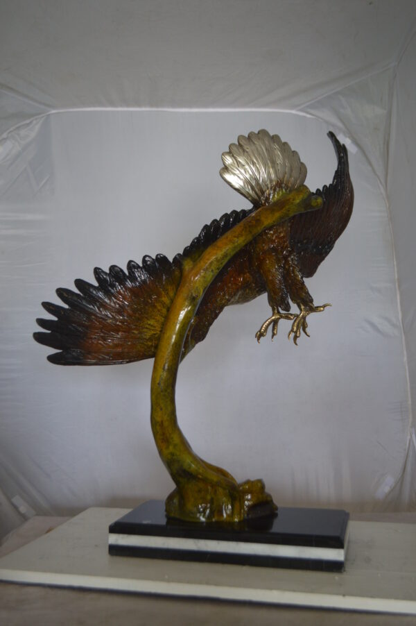 Eagle Soaring Bronze Statue by W Aribu -  Size: 35"L x 27"W x 38"H. - Image 7