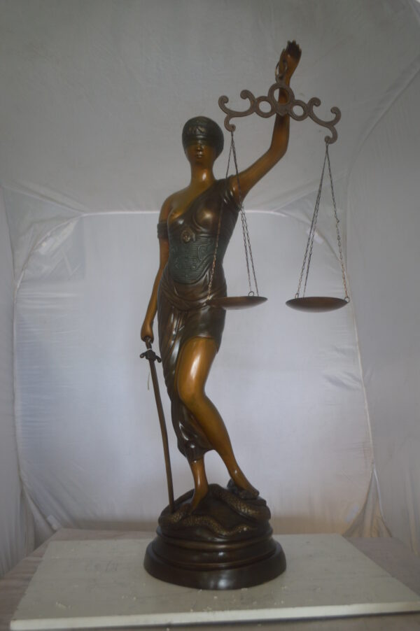 Lady Justice 47H Bronze Statue -  Size: 25"L x 11"W x 47"H. - Image 3