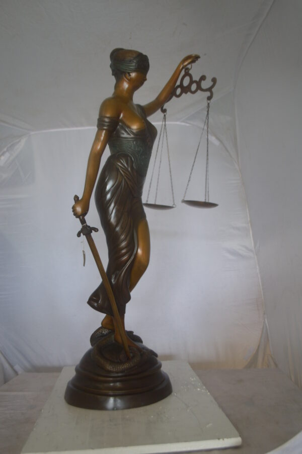 Lady Justice 47H Bronze Statue -  Size: 25"L x 11"W x 47"H. - Image 5