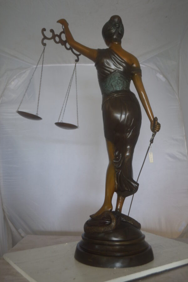 Lady Justice 47H Bronze Statue -  Size: 25"L x 11"W x 47"H. - Image 7
