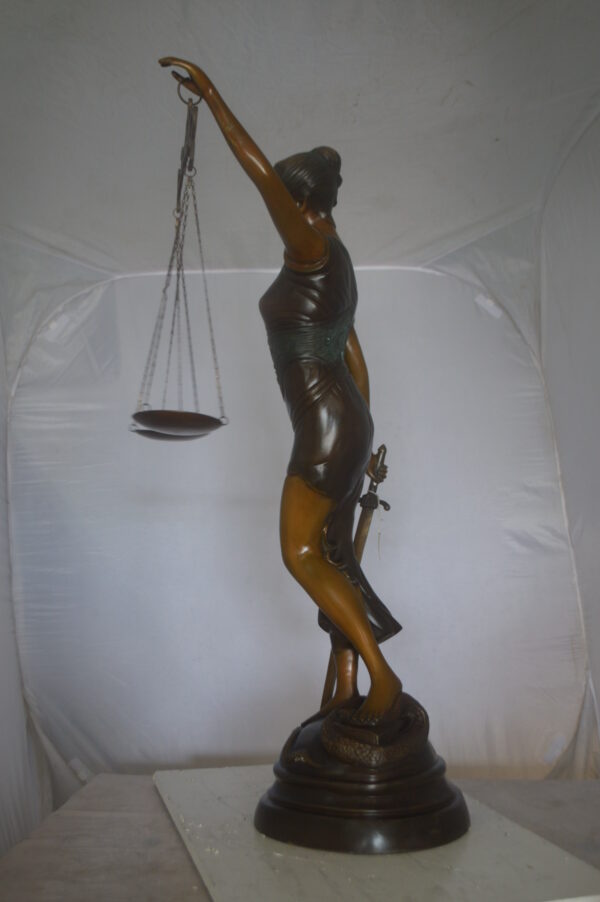 Lady Justice 47H Bronze Statue -  Size: 25"L x 11"W x 47"H. - Image 8