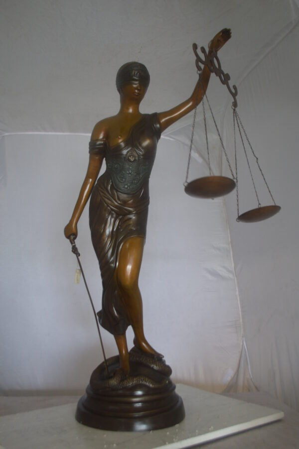 Lady Justice 47H Bronze Statue -  Size: 25"L x 11"W x 47"H. - Image 10