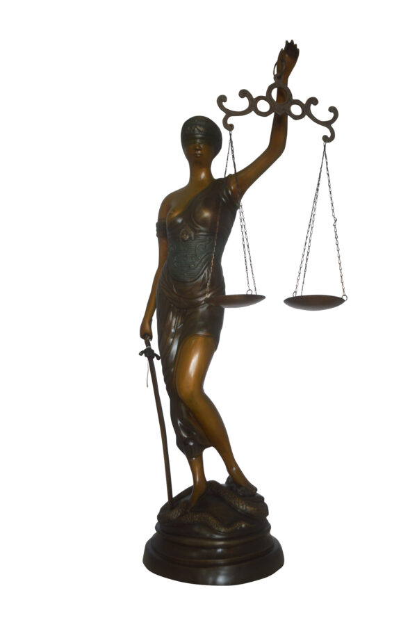 Lady Justice 47H Bronze Statue -  Size: 25"L x 11"W x 47"H.