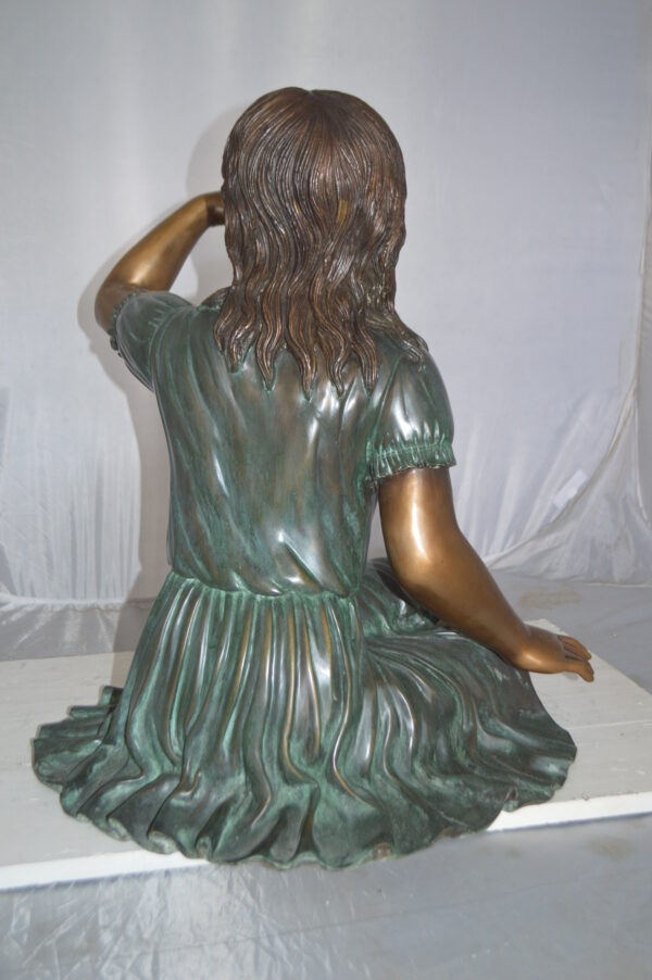 Girl with a Blue Sparrow Bronze Statue -  Size: 26"L x 31"W x 25"H. - Image 8