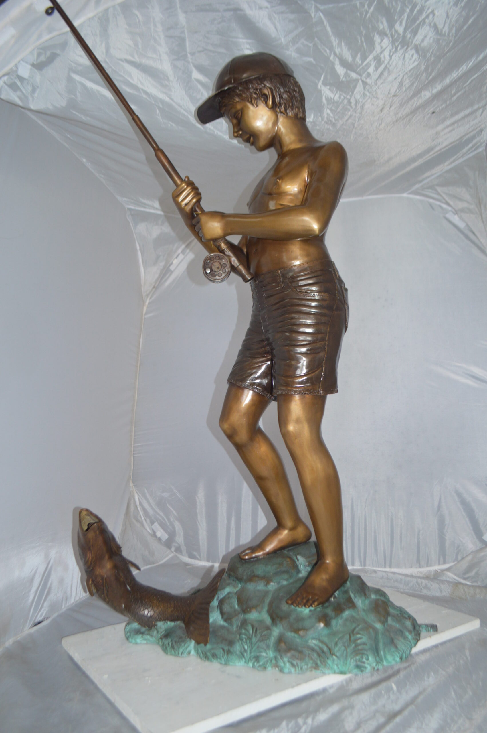 Large Fishing Boy Fountain Bronze Statue –