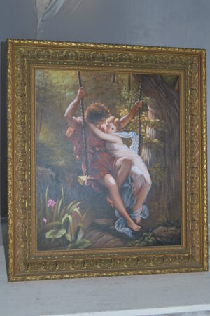 Lovers on a Swing  by D. Swinson -  Size: 26"L x 31"W