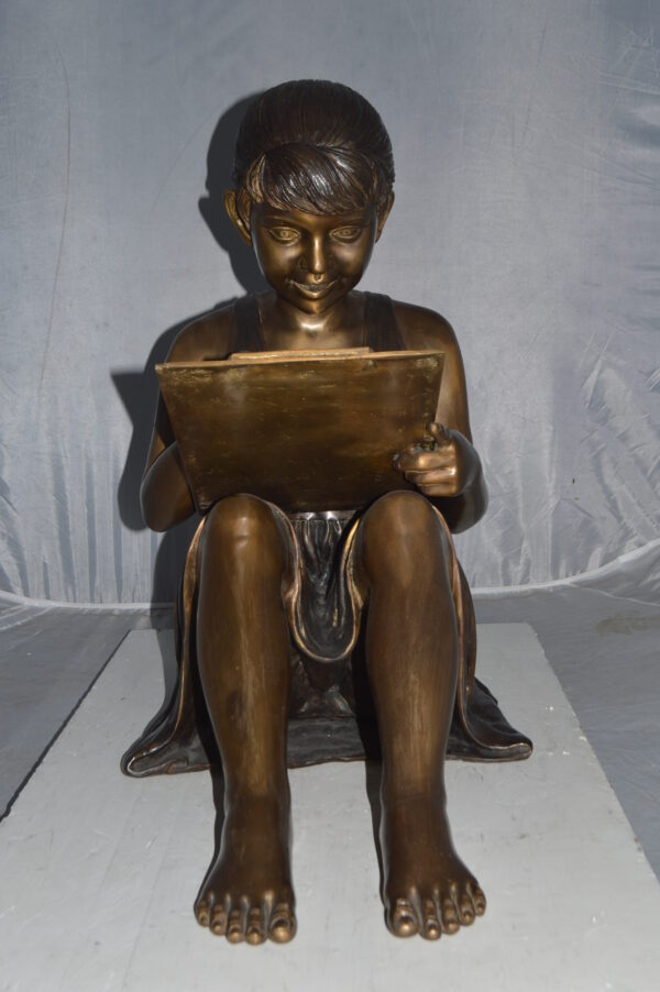 Girl reading from a notebook Bronze Statue -  Size: 26"L x 16"W x 25"H. - Image 4