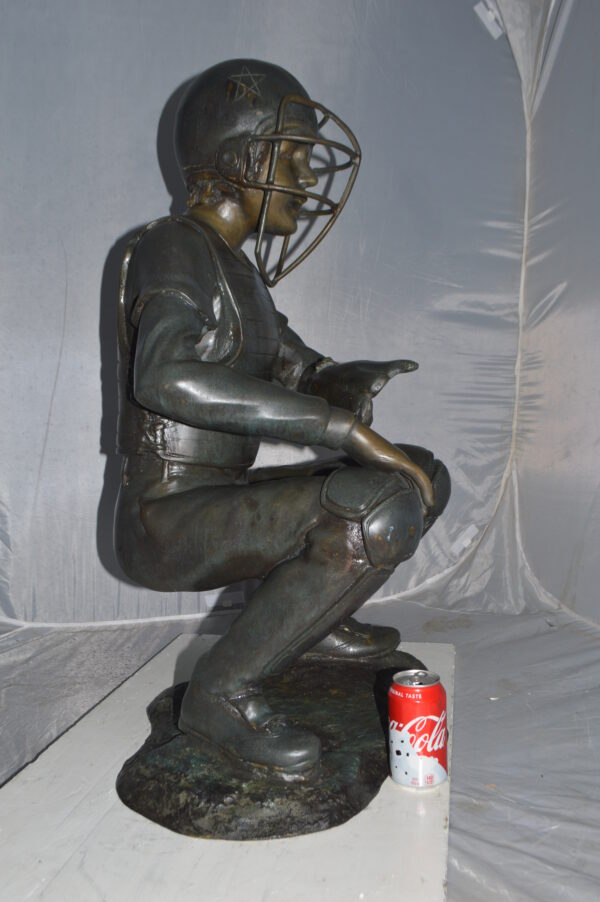 Baseball Catcher Bronze Statue -  Size: 24"L x 16"W x 36"H. - Image 4