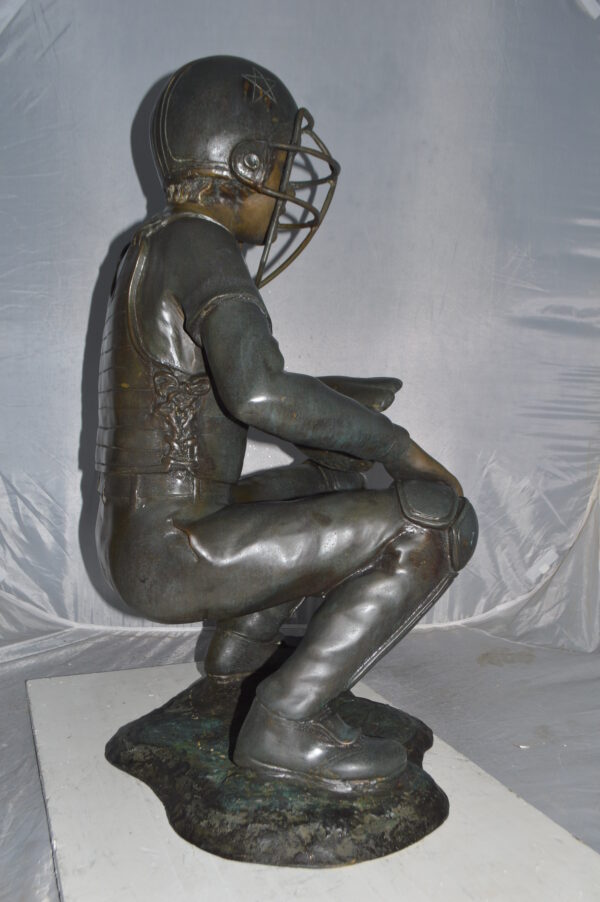 Baseball Catcher Bronze Statue -  Size: 24"L x 16"W x 36"H. - Image 5