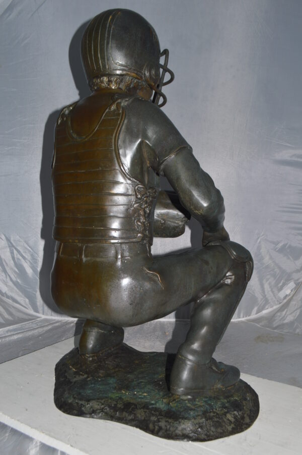 Baseball Catcher Bronze Statue -  Size: 24"L x 16"W x 36"H. - Image 6