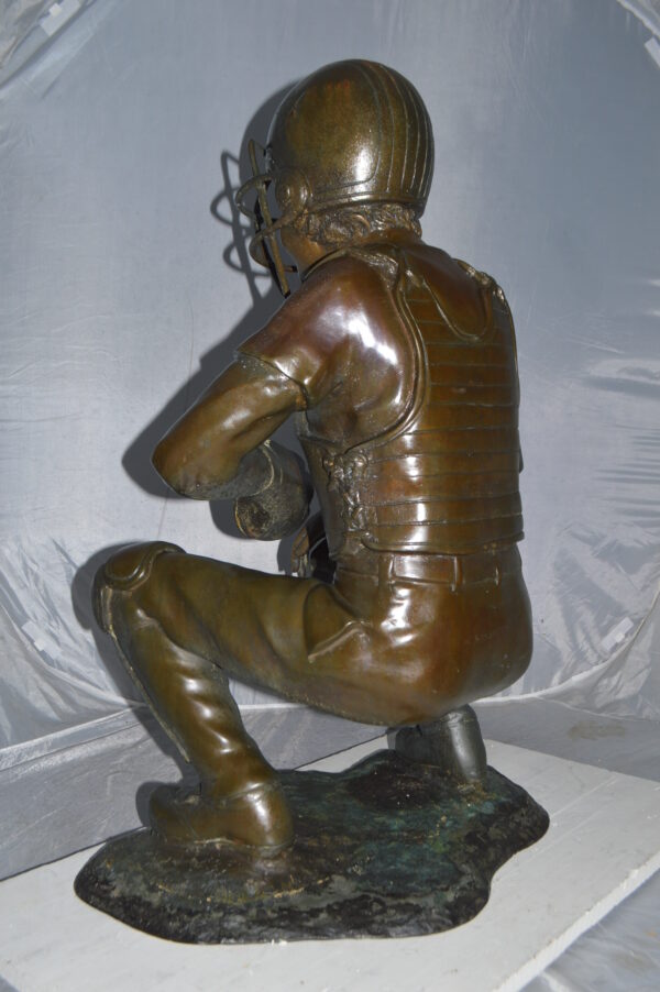 Baseball Catcher Bronze Statue -  Size: 24"L x 16"W x 36"H. - Image 7