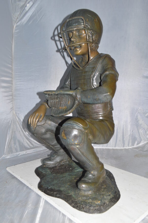 Baseball Catcher Bronze Statue -  Size: 24"L x 16"W x 36"H. - Image 9