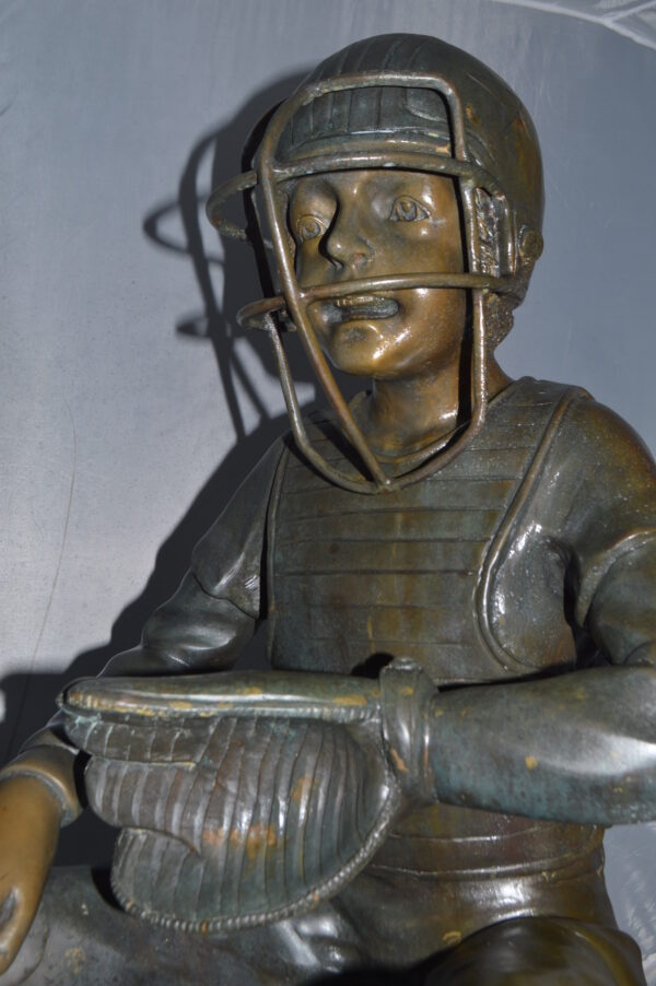Baseball Catcher Bronze Statue -  Size: 24"L x 16"W x 36"H. - Image 11