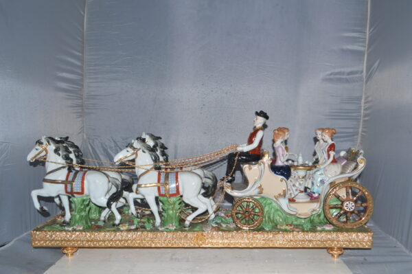 Porcelain Carriage with 4 young Girls Drinking Tea -  Size: 41"L x 10"W x 18"H. - Image 3