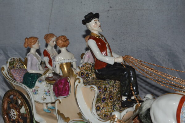 Porcelain Carriage with 4 young Girls Drinking Tea -  Size: 41"L x 10"W x 18"H. - Image 8