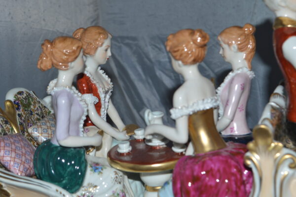 Porcelain Carriage with 4 young Girls Drinking Tea -  Size: 41"L x 10"W x 18"H. - Image 9