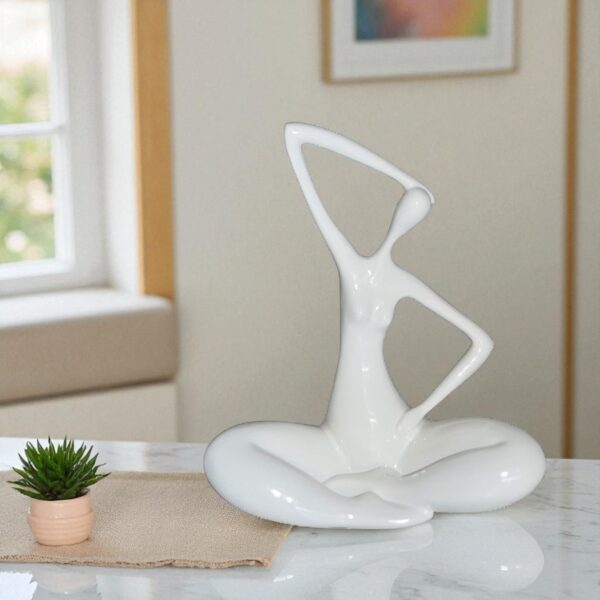 Modern Art Ballet Dancer Sitting White Resin Statue -  Size: 9"L x 5"W x 11"H. - Image 3