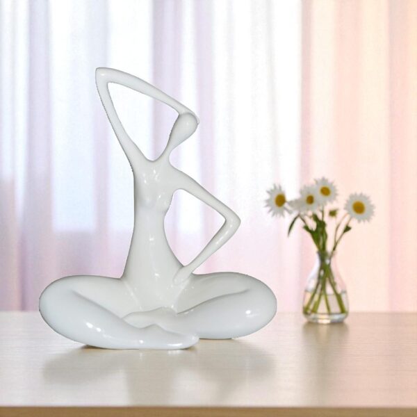 Modern Art Ballet Dancer Sitting White Resin Statue -  Size: 9"L x 5"W x 11"H. - Image 2