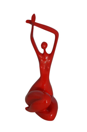 Modern Art Dancer in Action Red Resin Statue -  Size: 4"L x 6"W x 13"H.