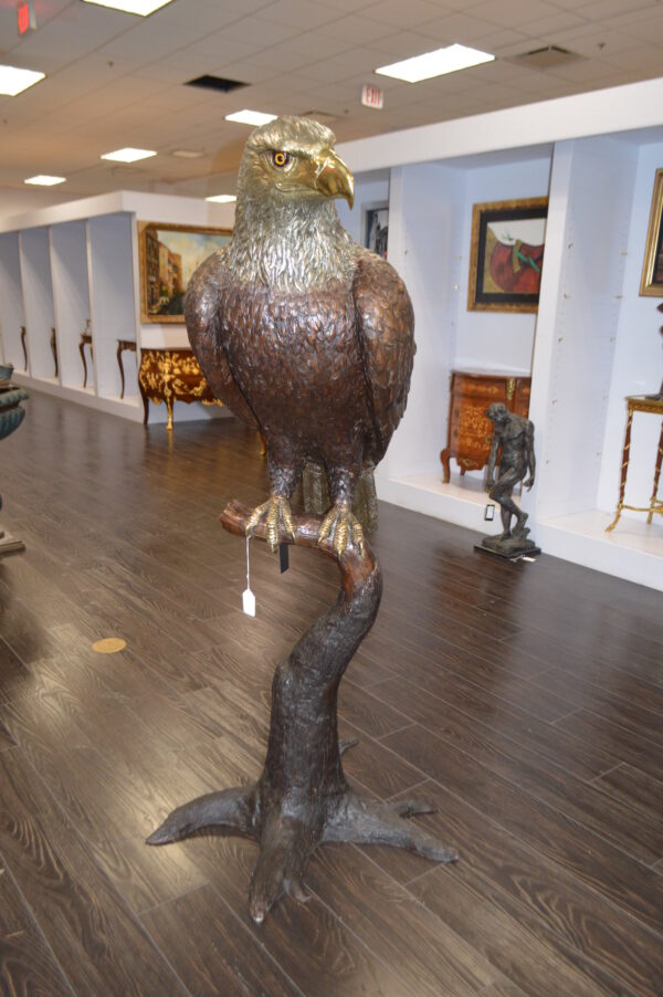 Large Eagle Standing On A Branch Bronze Statue -  Size: 30"L x 40"W x 70"H. - Image 2