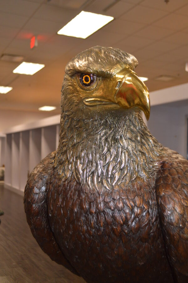 Large Eagle Standing On A Branch Bronze Statue -  Size: 30"L x 40"W x 70"H. - Image 5