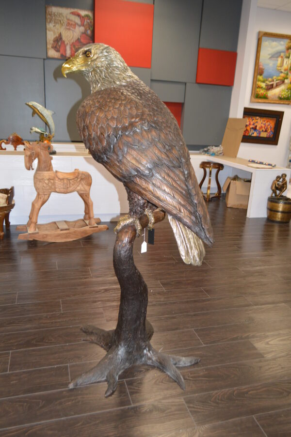 Large Eagle Standing On A Branch Bronze Statue -  Size: 30"L x 40"W x 70"H. - Image 7